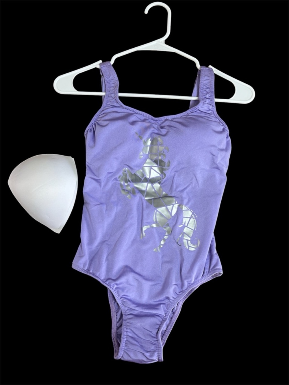 Girls' Lavender One-Piece Swimsuit with Silver Unicorn Graphic